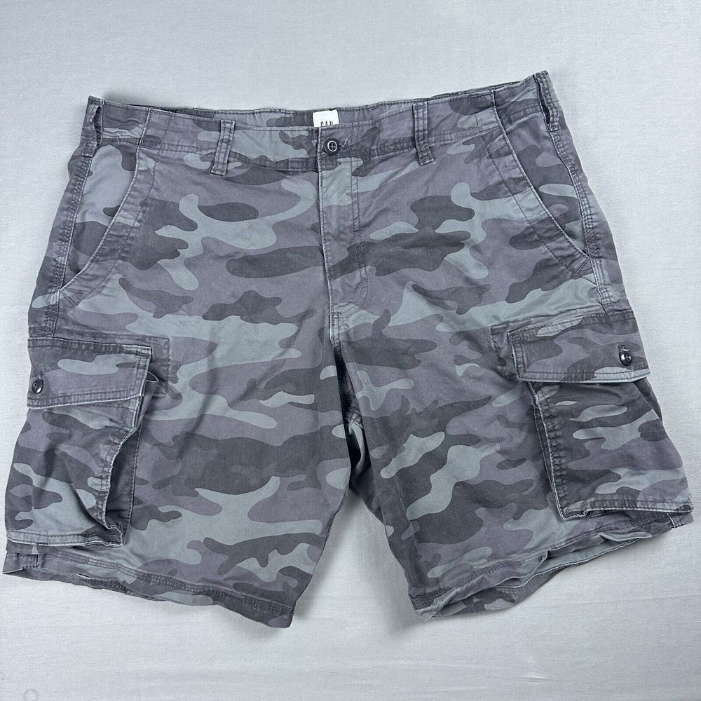Gap Camouflage Cargo Shorts Mens 38 Blue Camo AOP Button Pocket
